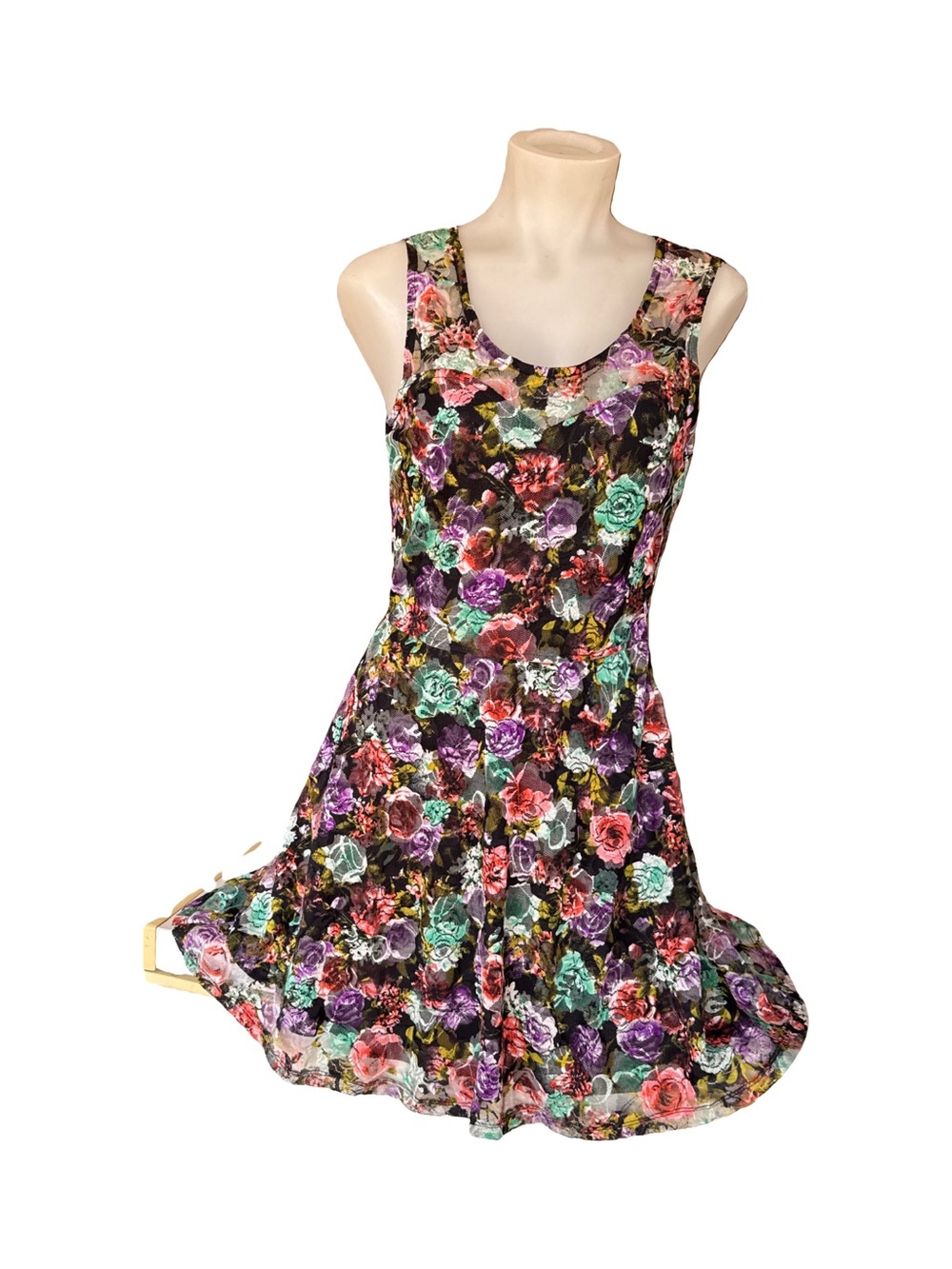 Wet Seal Black Floral Scoop-Neck A-line Dress M
